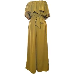 SHEIN Flounce Off Shoulder Self Tie Culotte Jumpsuit